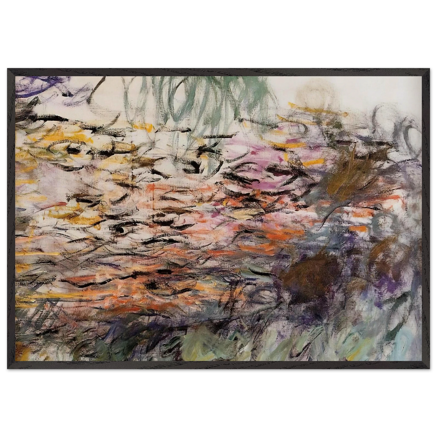 Water Lilies right half - claude monet 70x100 cm / 28x40 inches Framed Art Print – Black Wooden Frame