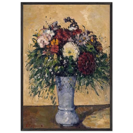 FLOWERS IN A BLUE VASE N2 - Paul Cezanne 70x100 cm / 28x40 inches Framed Art Print – Black Wooden Frame