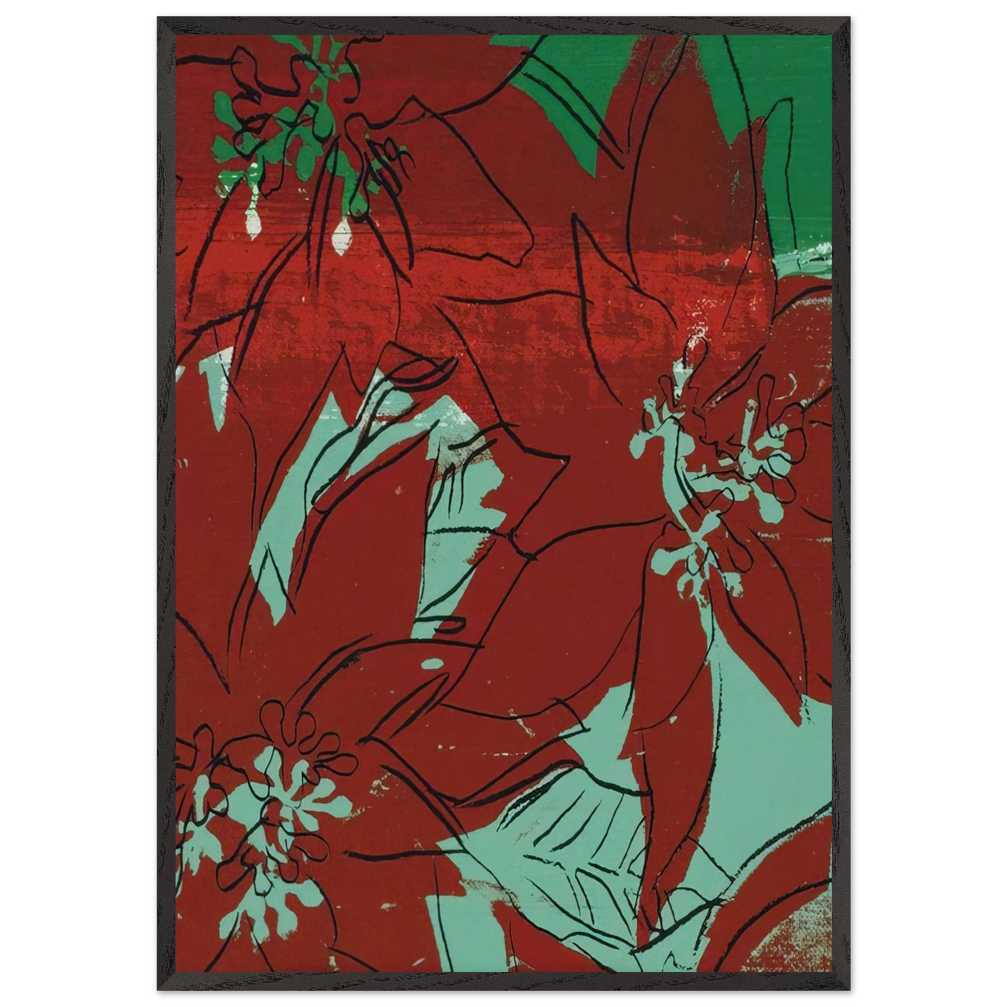 Poinsettias - Andy Warhol 70x100 cm / 28x40 inches Framed Art Print – Black Wooden Frame