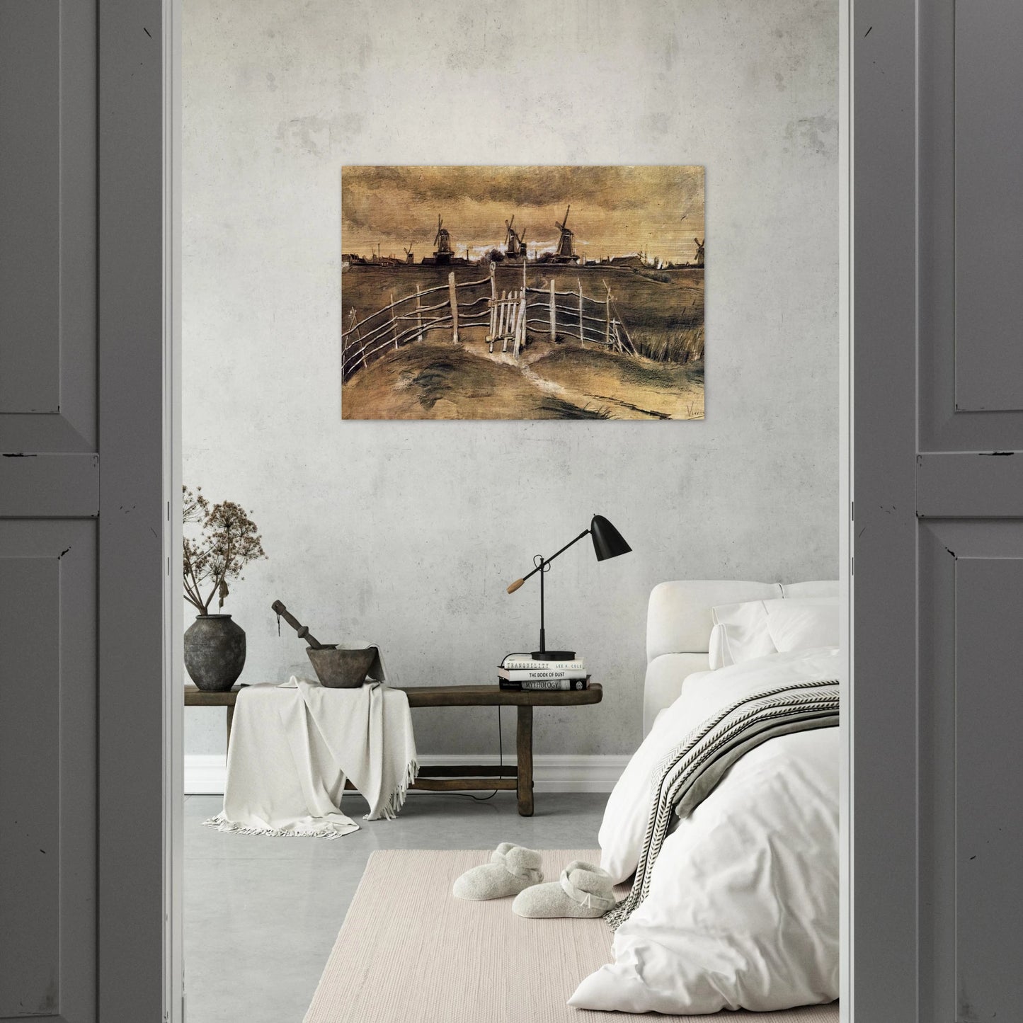 Windmils at Dordrecht - Vincent van Gogh Brushed Aluminum Print - 70x100 cm / 28x40 inches | Vincent van Gogh Aluminum Print | Vincent van Gogh Prints