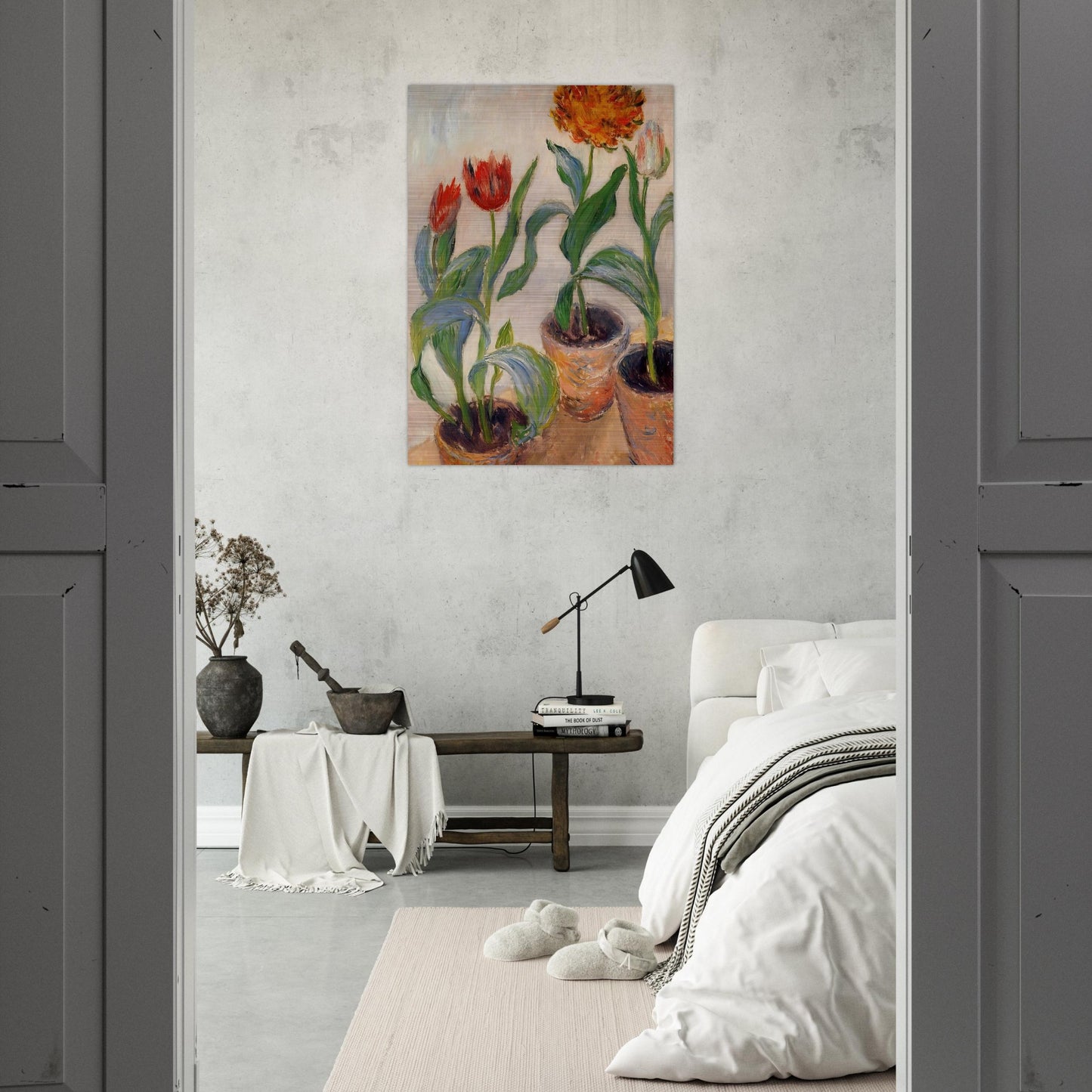 Three Pots of Tulips - claude monet Brushed Aluminum Print - 70x100 cm / 28x40 inches | claude monet Aluminum Print | claude monet Prints