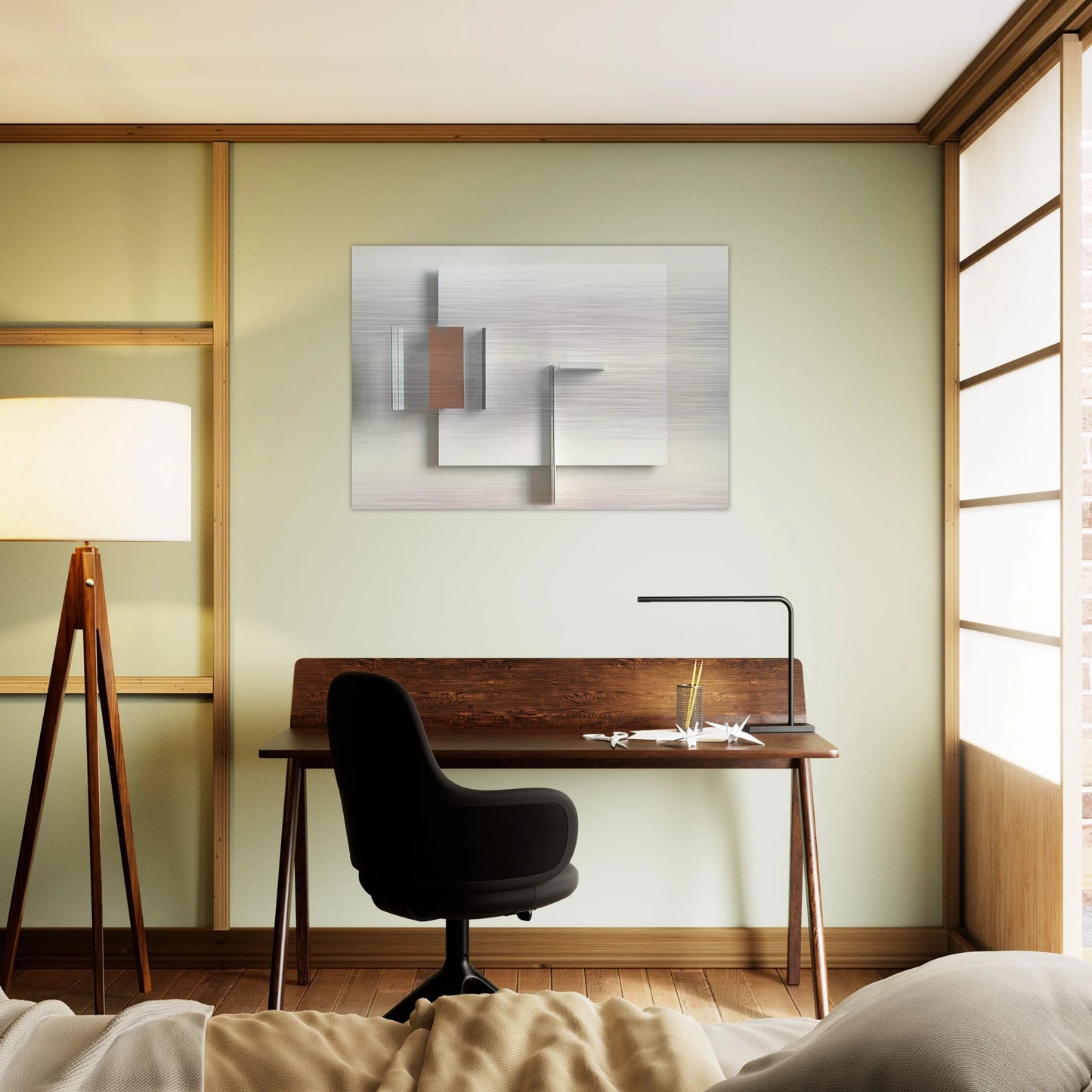 Abstract in White, Black and Ochre - 1962 - Victor Pasmore Brushed Aluminum Print - 70x100 cm / 28x40 inches | Victor Pasmore Aluminum Print | Victor Pasmore Prints