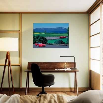 Ferraris traversing the lands - Hiroshi Nagai Brushed Aluminum Print - 70x100 cm / 28x40 inches | Hiroshi Nagai Aluminum Print | Hiroshi Nagai Prints