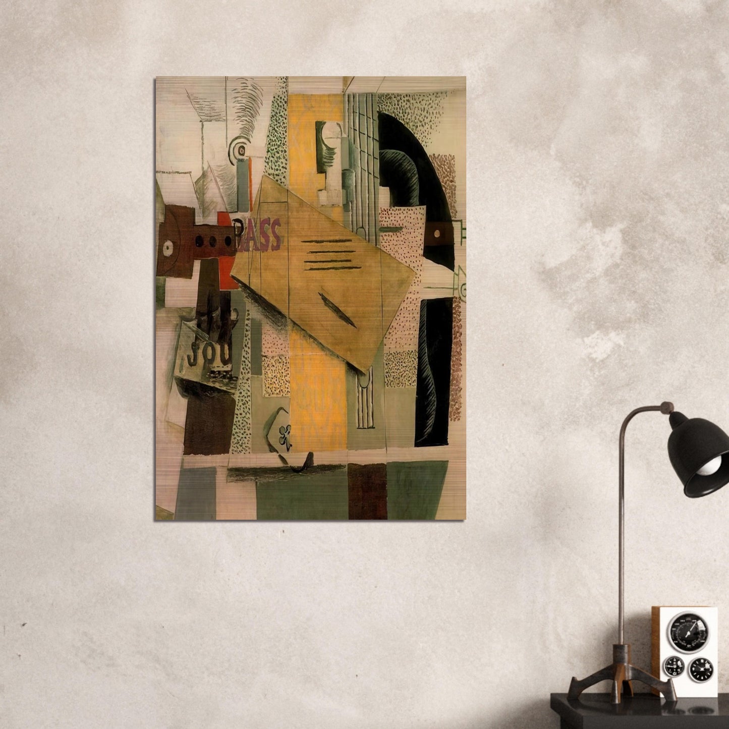 Clarinet, bottle of bass, newspaper, ace of clubs - 1913 - Pablo Picasso Brushed Aluminum Print - 70x100 cm / 28x40 inches | Pablo Picasso Aluminum Print | Pablo Picasso Prints