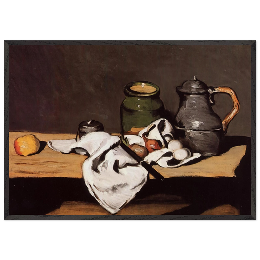 Still Life with Green Pot and Pewter Jug - Paul Cezanne 70x100 cm / 28x40 inches Framed Art Print – Black Wooden Frame