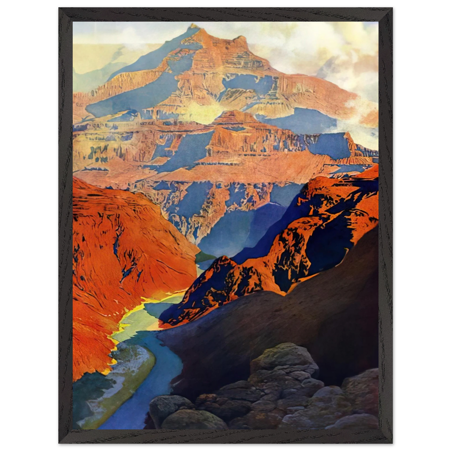 Maxfield Parrish - Grand Canyon Wall Art - 21x29.7 cm / 8x12" - Premium Wooden Framed Poster With Fine Art Paper-canvas - Wood frame