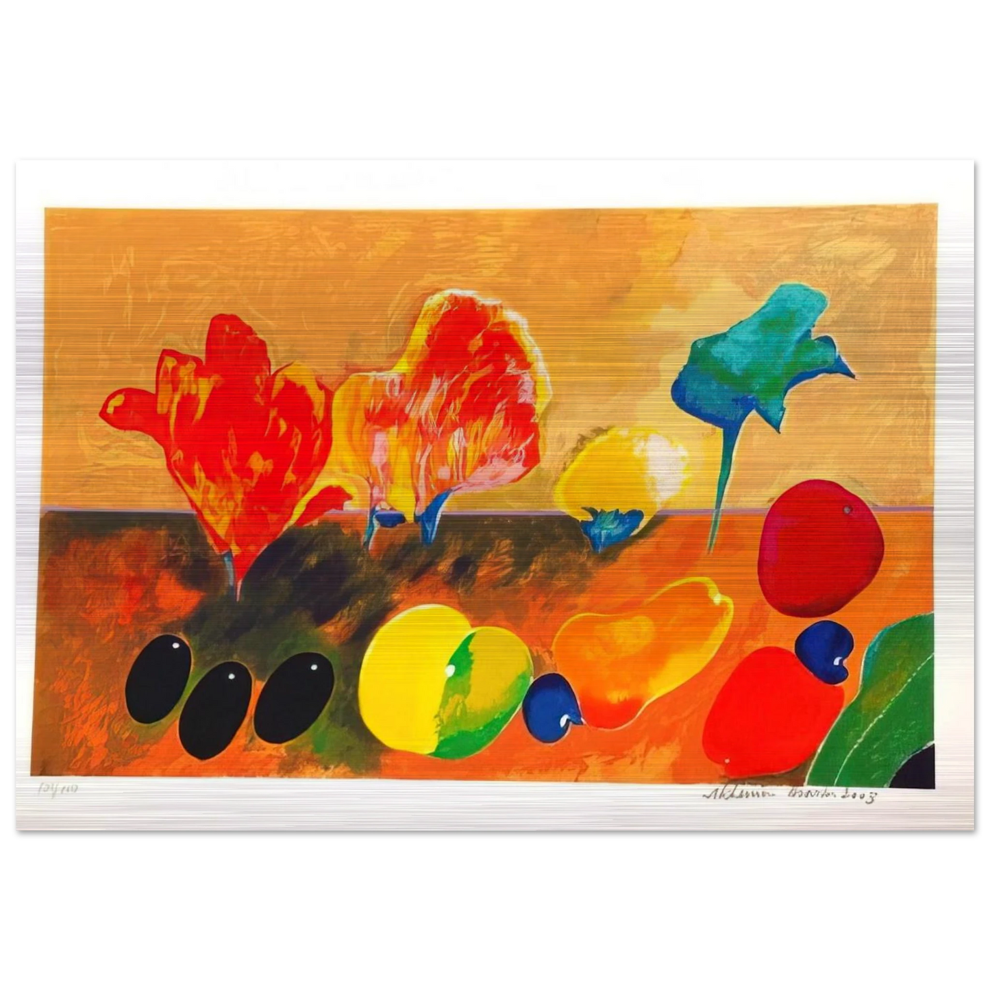 Flores e Frutas - 2003 - Aldemir Martins Brushed Aluminum Print - 70x100 cm / 28x40 inches | Aldemir Martins Aluminum Print | Aldemir Martins Prints