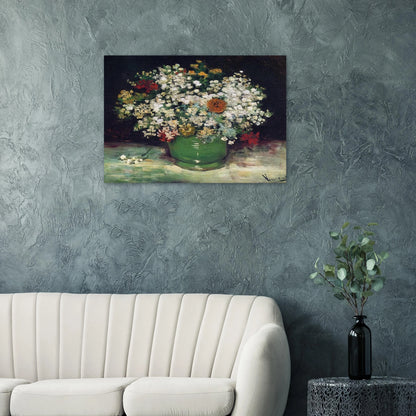 Vase with Zinnias and Other Flowers - Vincent van Gogh Brushed Aluminum Print - 70x100 cm / 28x40 inches | Vincent van Gogh Aluminum Print | Vincent van Gogh Prints