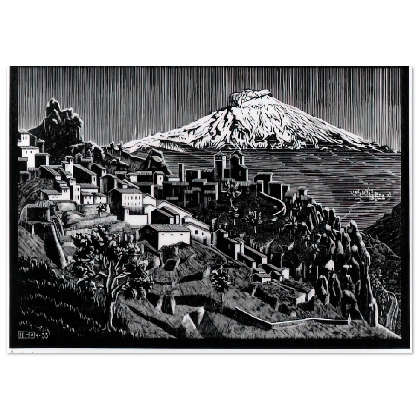 MC Escher - ESCHER (17) Wall Art - 30x40 cm / 12x16 inches - Premium Wooden Framed Poster With Fine Art Paper-canvas - White frame