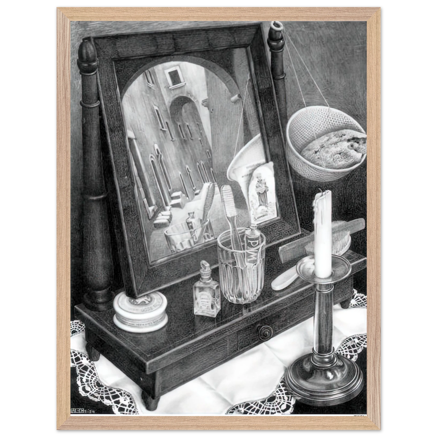 MC Escher - CANDLE MIRROR Wall Art - 21x29.7 cm / 8x12" - Premium Wooden Framed Poster With Fine Art Paper-canvas - Wood frame