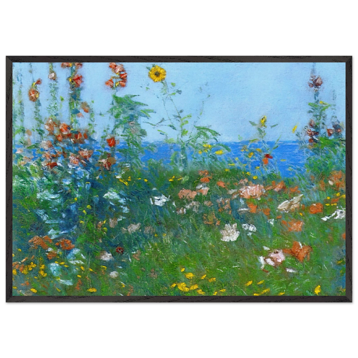 Poppies Isles of Shoals 03 - Childe Hassam 70x100 cm / 28x40 inches Framed Art Print – Black Wooden Frame