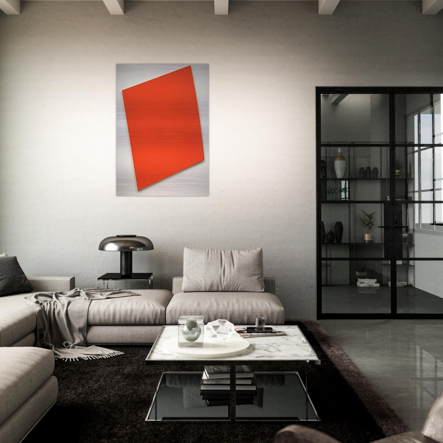 Red-Orange Panel with Curve - Ellsworth Kelly Brushed Aluminum Print - 70x100 cm / 28x40 inches | Ellsworth Kelly Aluminum Print | Ellsworth Kelly Prints