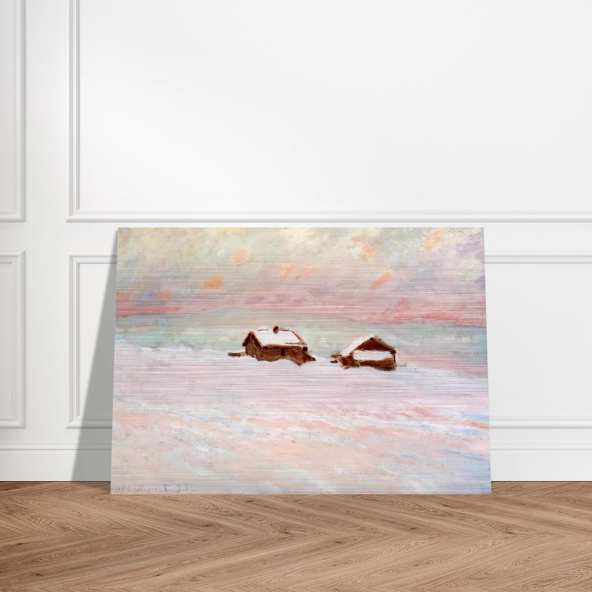 Houses in the Snow, Norway - claude monet Brushed Aluminum Print - 70x100 cm / 28x40 inches | claude monet Aluminum Print | claude monet Prints