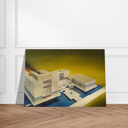 THE LOS ANGELES COUNTY MUSEUM ON FIRE 1968 - Edward Ruscha Brushed Aluminum Print - 70x100 cm / 28x40 inches | Edward Ruscha Aluminum Print | Edward Ruscha Prints