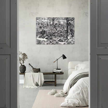 The Courtyard of the Hospital at Arles - Vincent van Gogh Brushed Aluminum Print - 70x100 cm / 28x40 inches | Vincent van Gogh Aluminum Print | Vincent van Gogh Prints