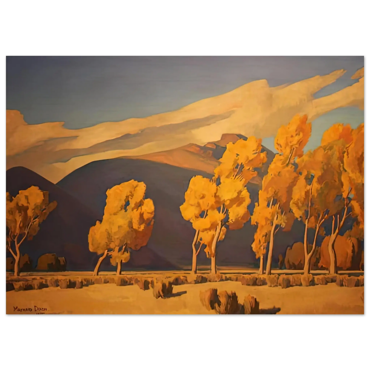 Maynard Dixon - NOVEMBER IN NEVADA 1935 Wall art - 28x43  cm / XL (11x17 Inches) - Premium Wooden Framed Poster With Fine Art Paper - Wood frame