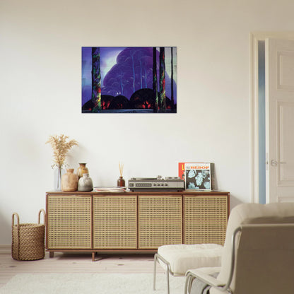 Purple Sunset - Eyvind Earle Brushed Aluminum Print - 70x100 cm / 28x40 inches | Eyvind Earle Aluminum Print | Eyvind Earle Prints