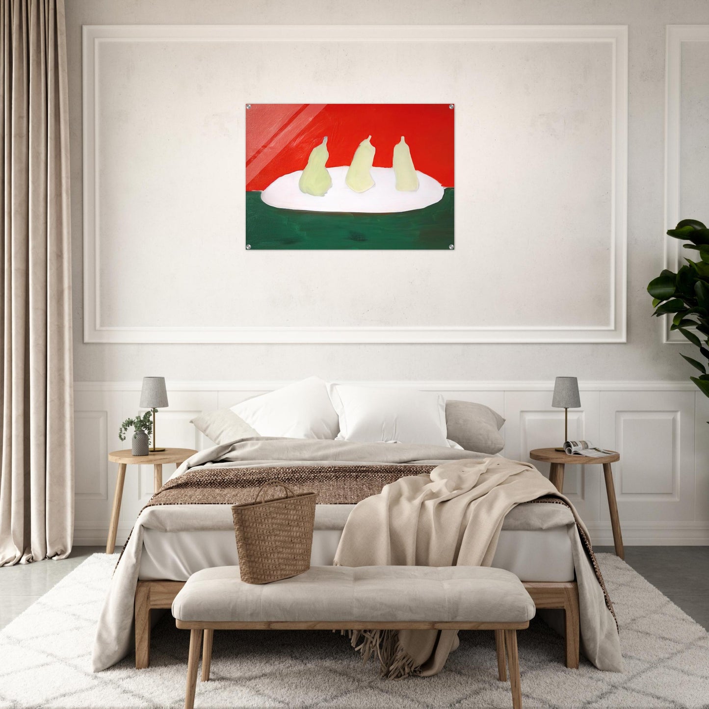 Nature morte, poires, fond vert et orange - Art Informel - Nicolas de Stael Acrylic Print - 70x100 cm / 28x40″ inches