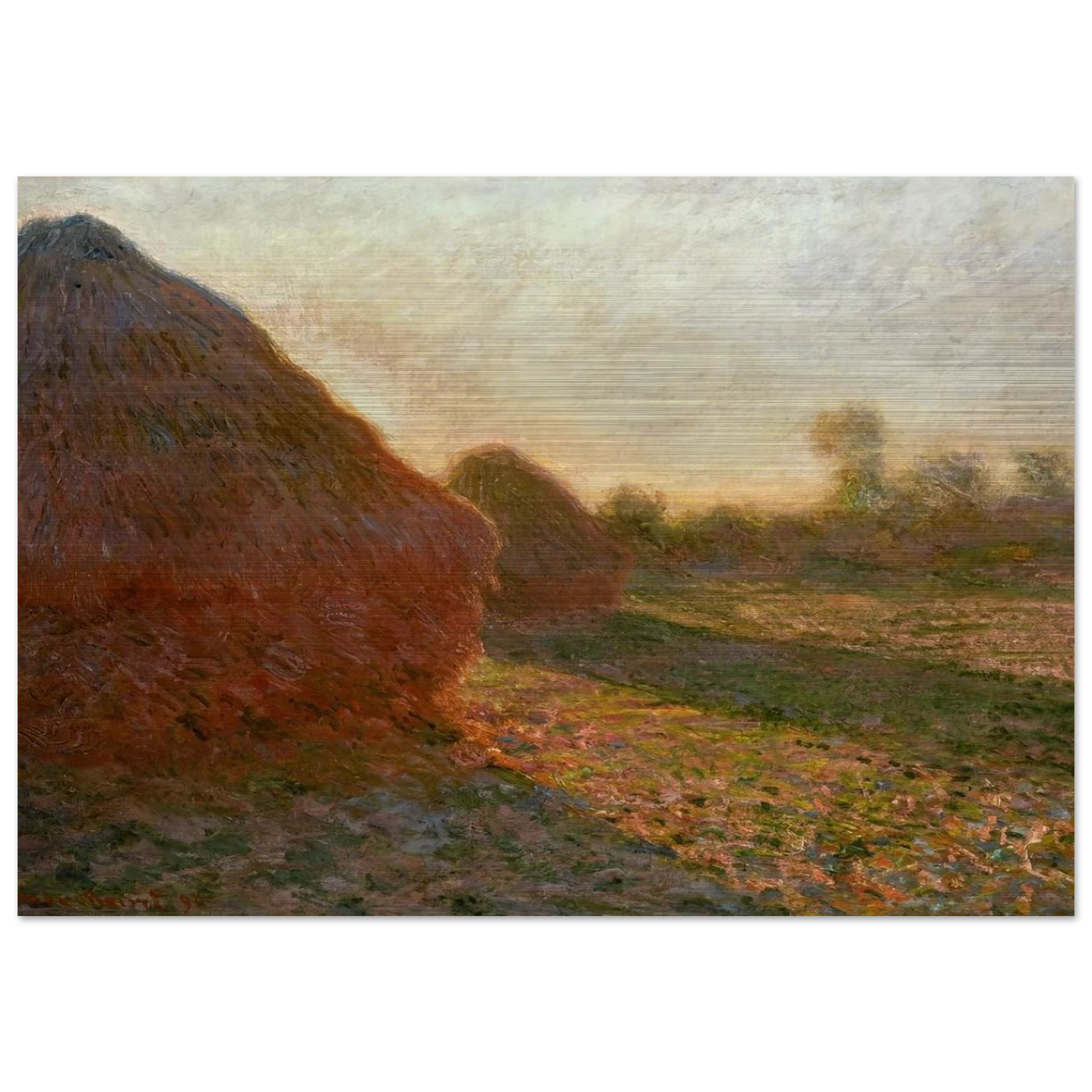 Haystacks, Last Sunrays - claude monet Brushed Aluminum Print - 70x100 cm / 28x40 inches | claude monet Aluminum Print | claude monet Prints