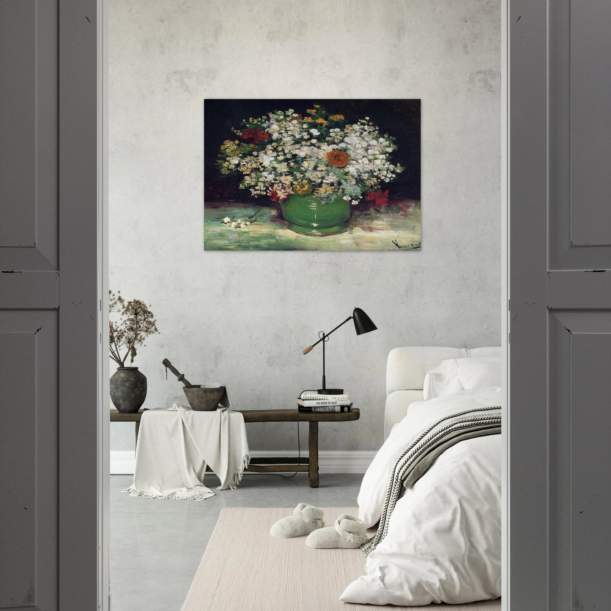 Vase with Zinnias and Other Flowers - Vincent van Gogh Brushed Aluminum Print - 70x100 cm / 28x40 inches | Vincent van Gogh Aluminum Print | Vincent van Gogh Prints