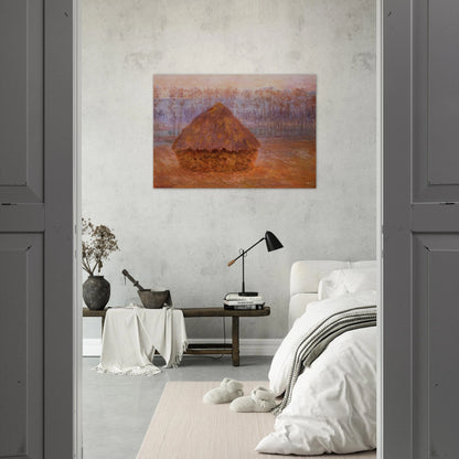 Grainstack in Winter, Misty Weather - claude monet Brushed Aluminum Print - 70x100 cm / 28x40 inches | claude monet Aluminum Print | claude monet Prints