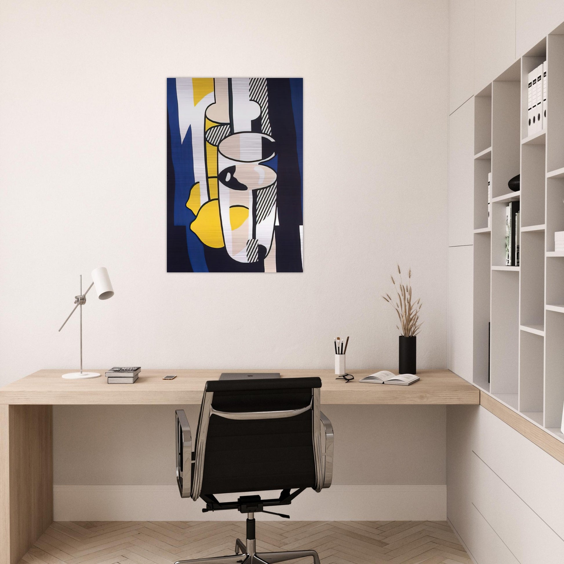 GLASS AND LEMON IN A MIRROR 1974 - Roy Lichtenstein Brushed Aluminum Print - 70x100 cm / 28x40 inches | Roy Lichtenstein Aluminum Print | Roy Lichtenstein Prints