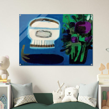 Aubergine and flowers - 1968 - Mary Fedden Acrylic Print - 70x100 cm / 28x40″ inches