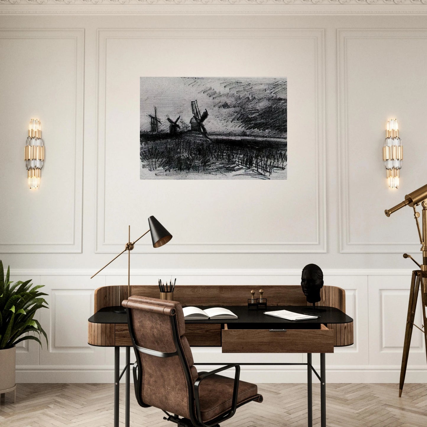 Windmills at Montmartre - Vincent van Gogh Brushed Aluminum Print - 70x100 cm / 28x40 inches | Vincent van Gogh Aluminum Print | Vincent van Gogh Prints