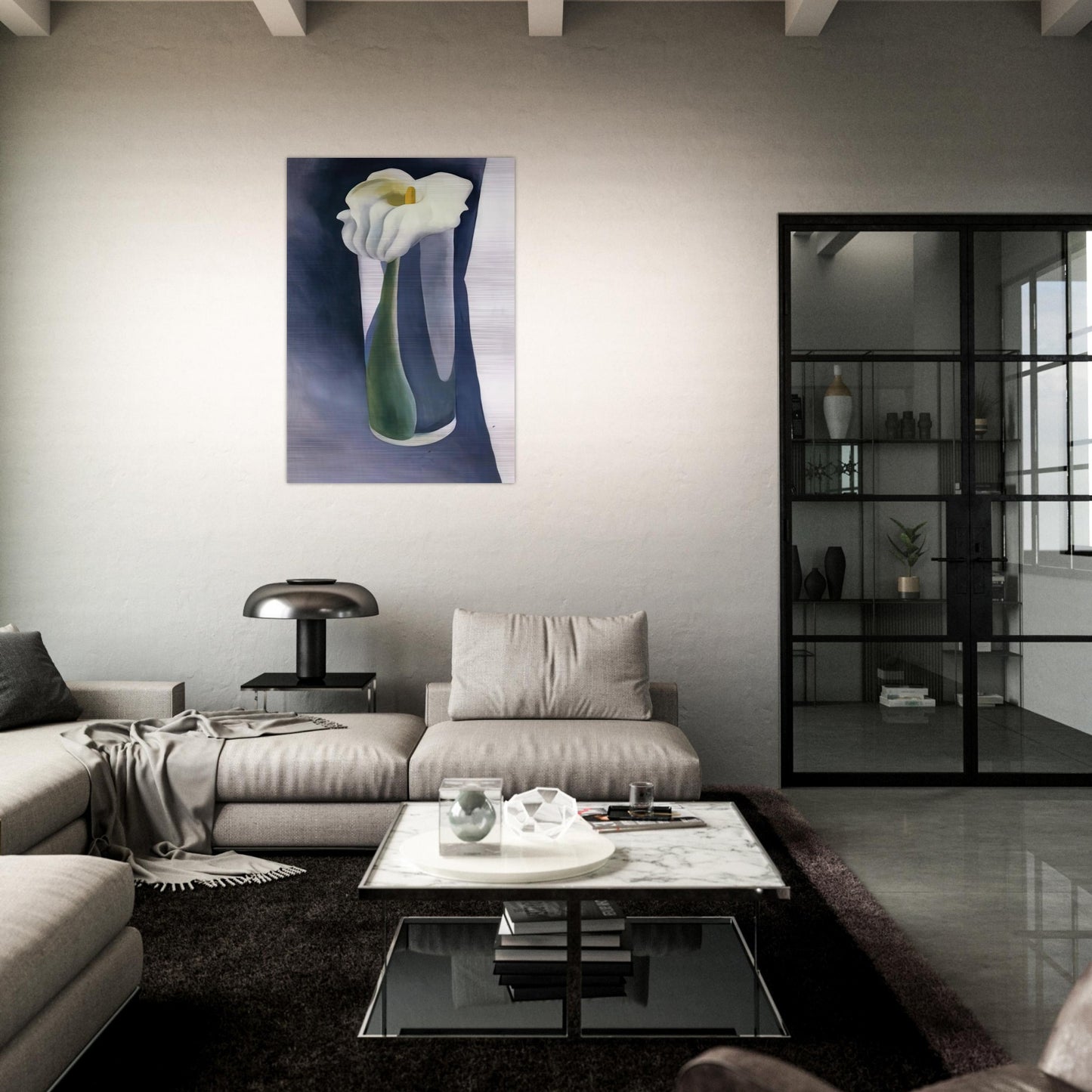 Calla Lily in Tall Glass - Georgia O'Keeffe Brushed Aluminum Print - 70x100 cm / 28x40 inches | Georgia O'Keeffe Aluminum Print | Georgia O'Keeffe Prints