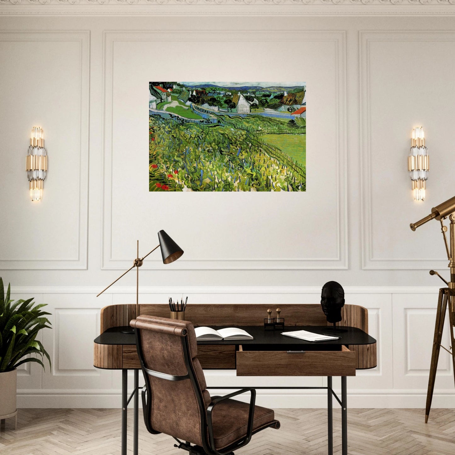 Vineyards with a View of Auvers - Vincent van Gogh Brushed Aluminum Print - 70x100 cm / 28x40 inches | Vincent van Gogh Aluminum Print | Vincent van Gogh Prints