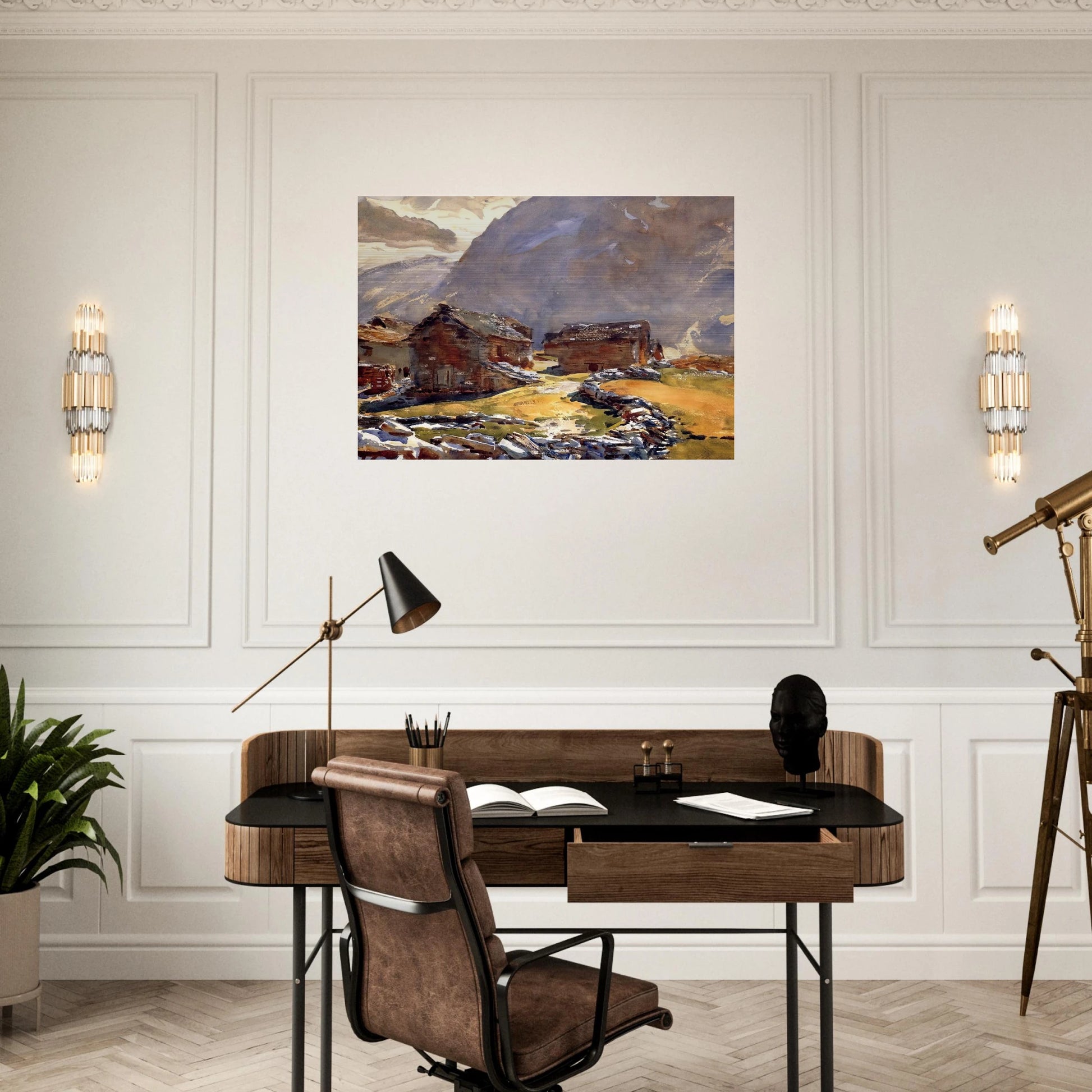 Simplon Pass Chalets - John Singer Sargent Brushed Aluminum Print - 70x100 cm / 28x40 inches | John Singer Sargent Aluminum Print | John Singer Sargent Prints