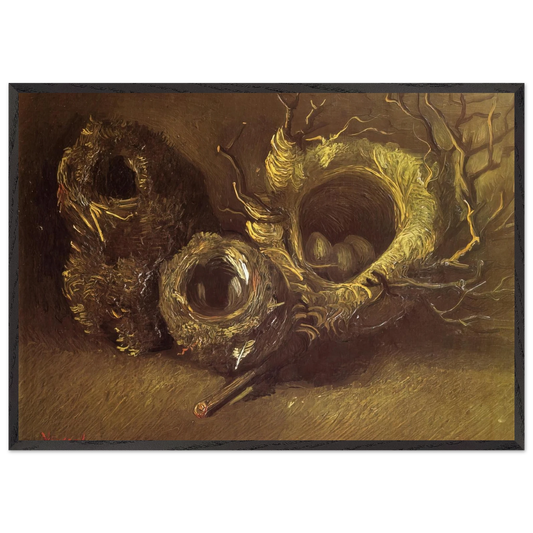 Still Life with Three Birds Nests - Vincent van Gogh 70x100 cm / 28x40 inches Framed Art Print – Black Wooden Frame