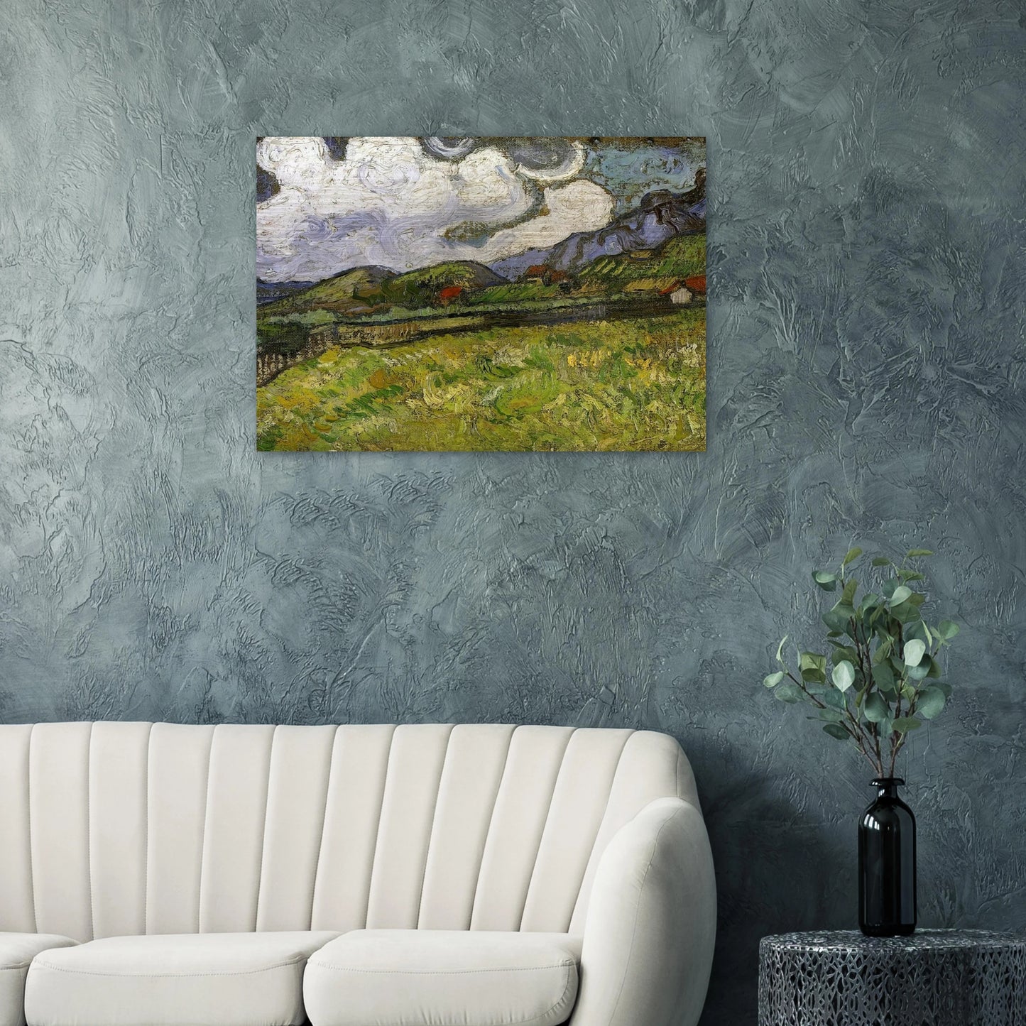 Wheat Field behind Saint-Paul Hospital with a Reaper - Vincent van Gogh Brushed Aluminum Print - 70x100 cm / 28x40 inches | Vincent van Gogh Aluminum Print | Vincent van Gogh Prints
