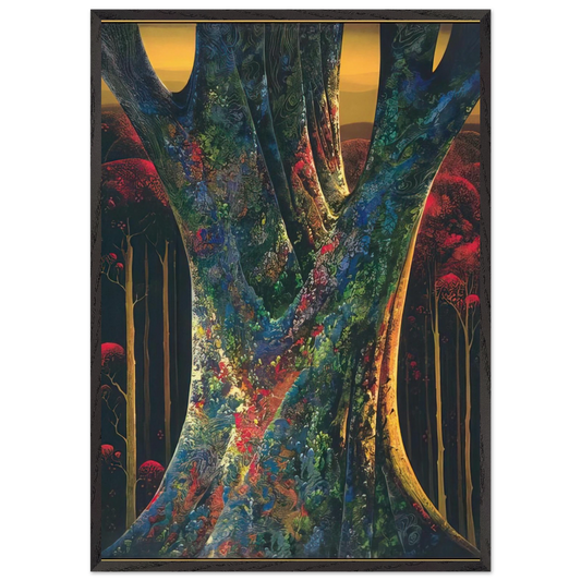 Majestic Tree - Eyvind Earle 70x100 cm / 28x40 inches Framed Art Print – Black Wooden Frame
