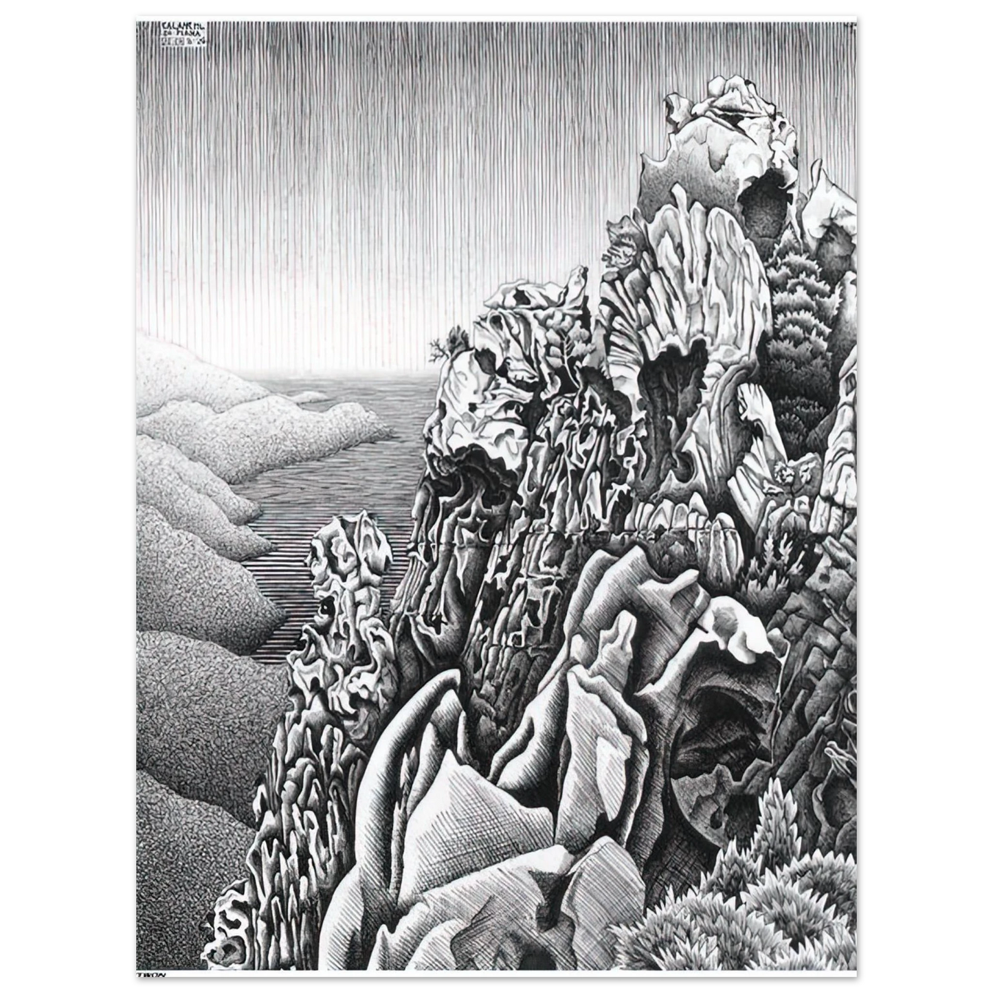 MC Escher - CALANQUES DE PIANA Wall Art - 21x29.7 cm / 8x12" - Fine Art Poster-canvas - -