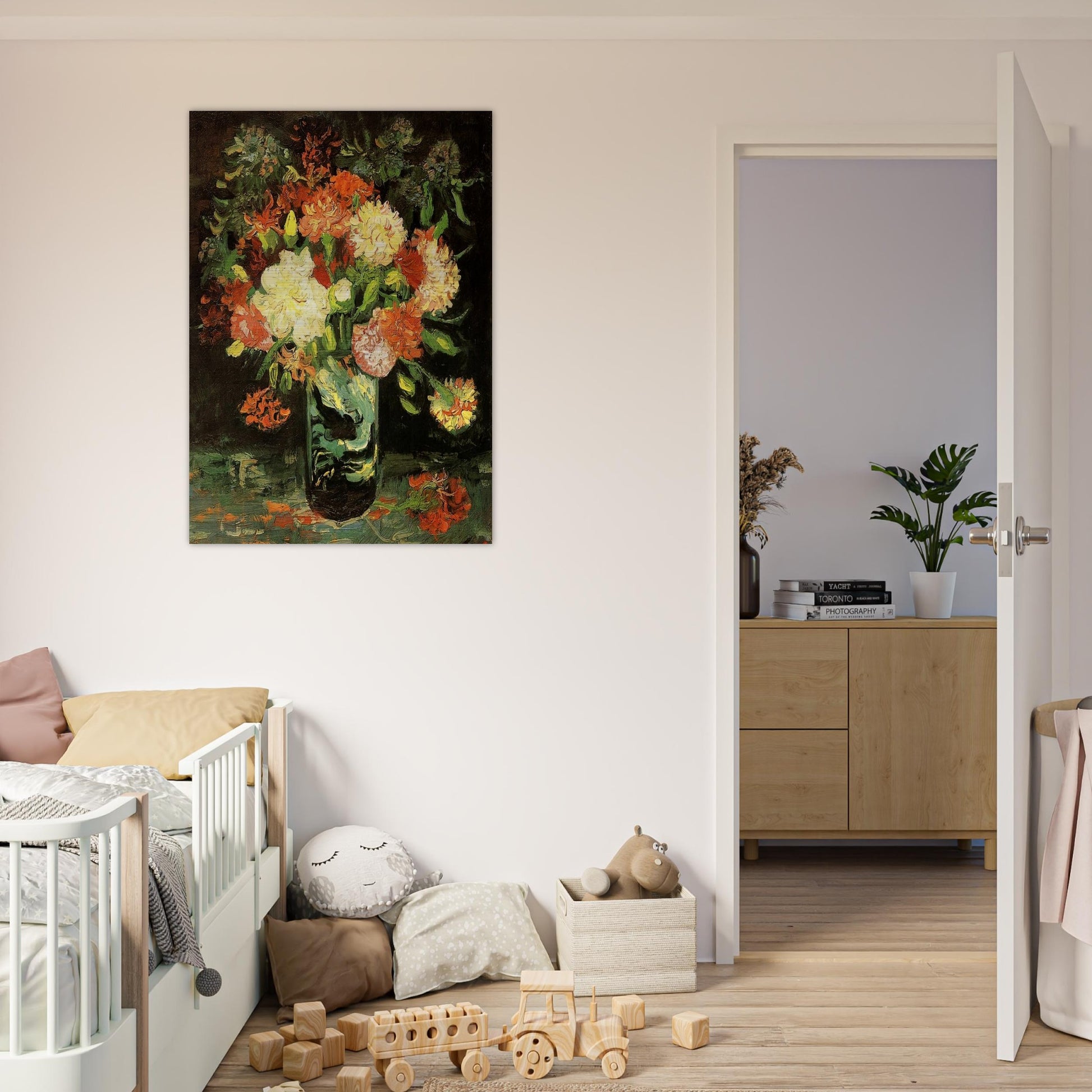 Vase with Carnations - Vincent van Gogh Brushed Aluminum Print - 70x100 cm / 28x40 inches | Vincent van Gogh Aluminum Print | Vincent van Gogh Prints