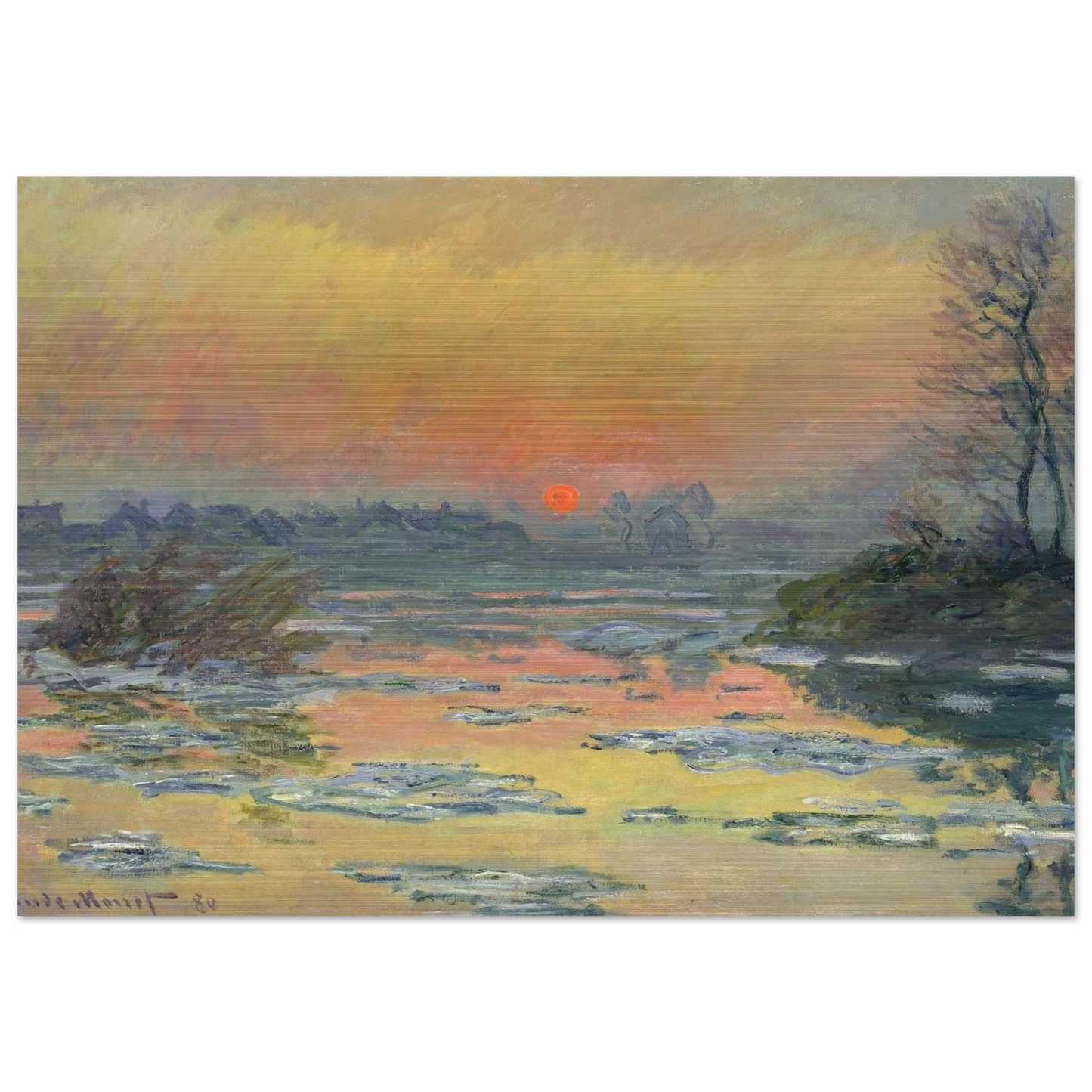 Sunset on the Seine in Winter - claude monet Brushed Aluminum Print - 70x100 cm / 28x40 inches | claude monet Aluminum Print | claude monet Prints