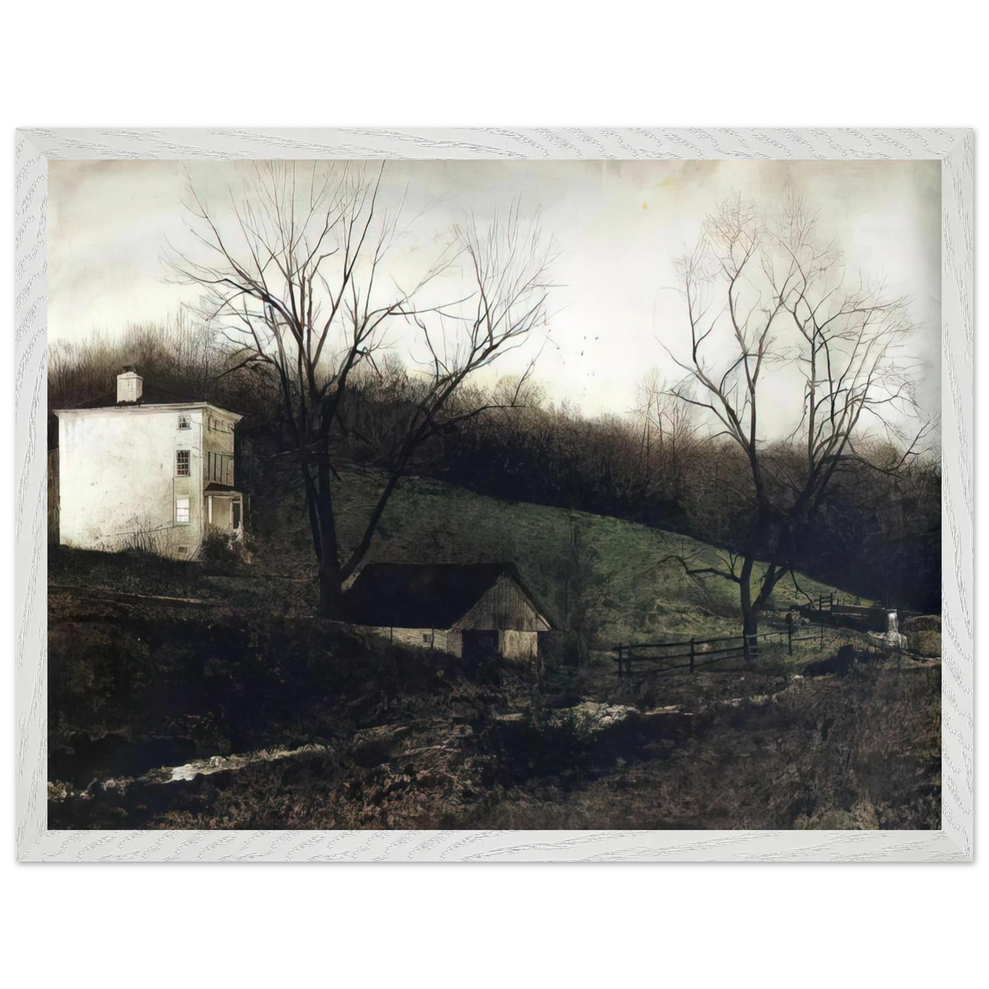 Andrew Wyeth - EVENING AT KUERNERS Wall Art - 21x29.7 cm / 8x12" - Premium Wooden Framed Poster With Fine Art Paper-canvas - Wood frame