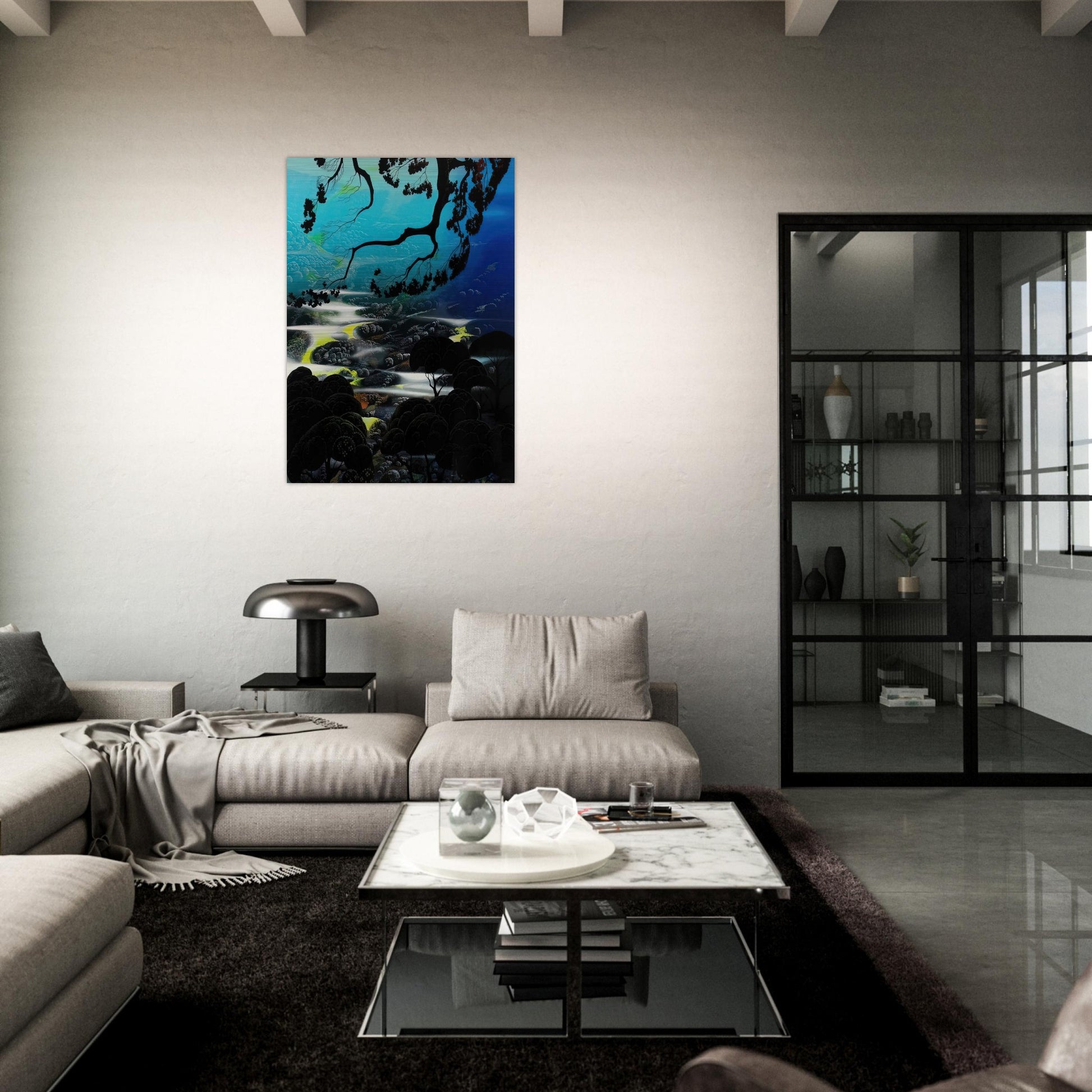 Days End - Eyvind Earle Brushed Aluminum Print - 70x100 cm / 28x40 inches | Eyvind Earle Aluminum Print | Eyvind Earle Prints