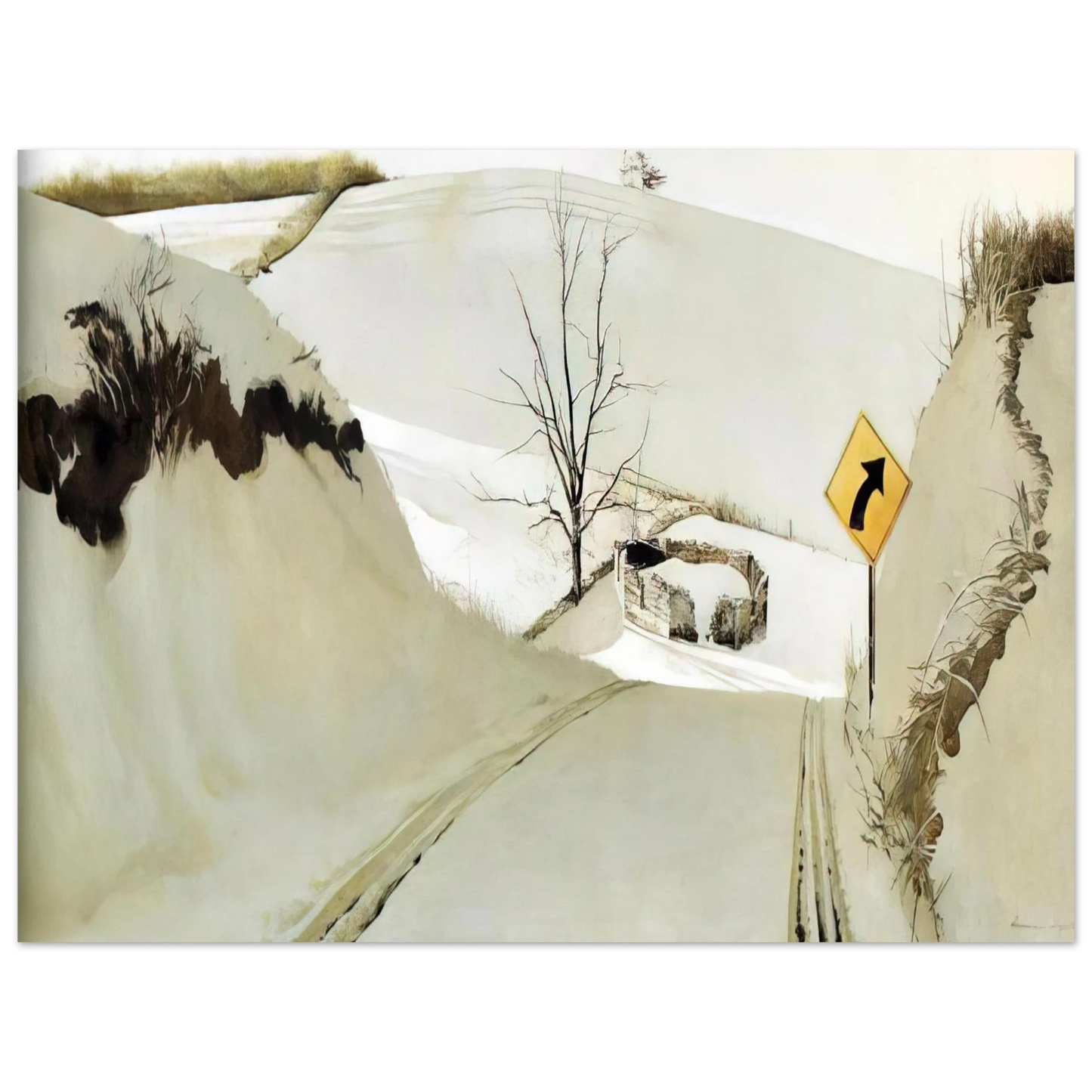 Andrew Wyeth - RING ROAD Wall Art - 30x40 cm / 12x16 inches - Premium Wooden Framed Poster With Fine Art Paper - Wood frame