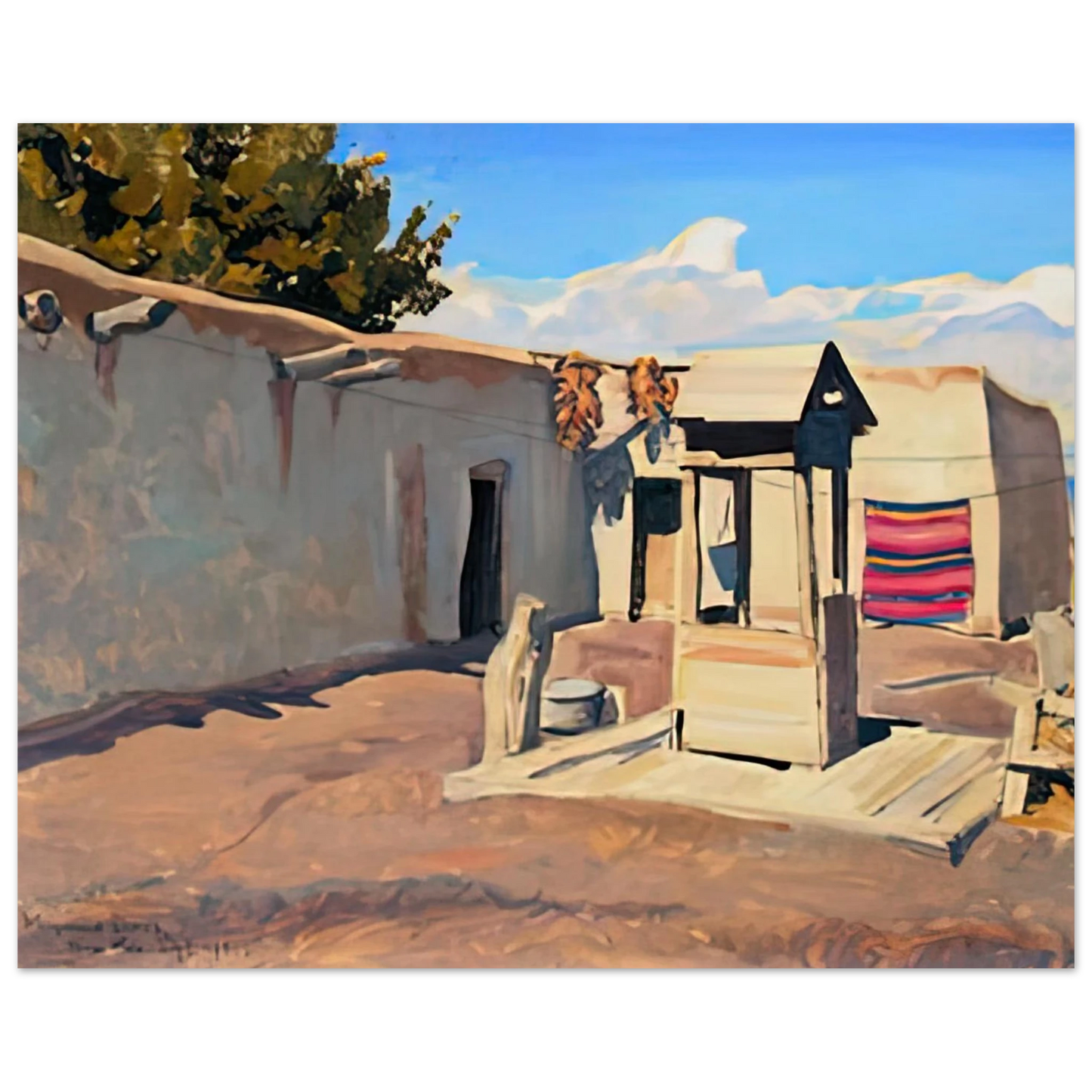Maynard Dixon - OLD PATIO 1931 Wall art - 28x43  cm / XL (11x17 inches) - Premium Wooden Framed Poster With Fine Art Paper-canvas - Wood frame