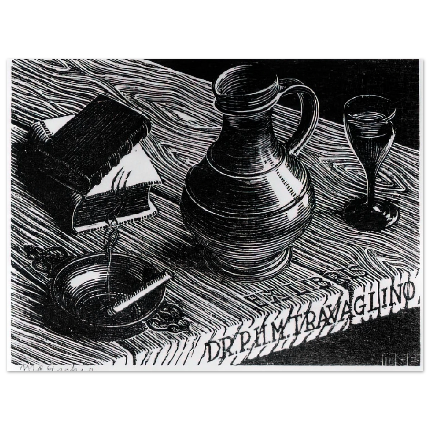 MC Escher - BOOKPLATE DR P H M TRAVAGLINO Wall Art - 30x40 cm / 12x16 inches - Fine Art Poster-canvas - -