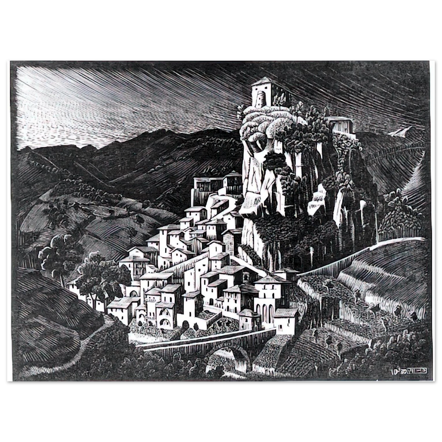 MC Escher - PALIZZI CALABRIA OCTOBER 1930 1930 Wall Art - 21x29.7 cm / 8x12" - Fine Art Poster - -