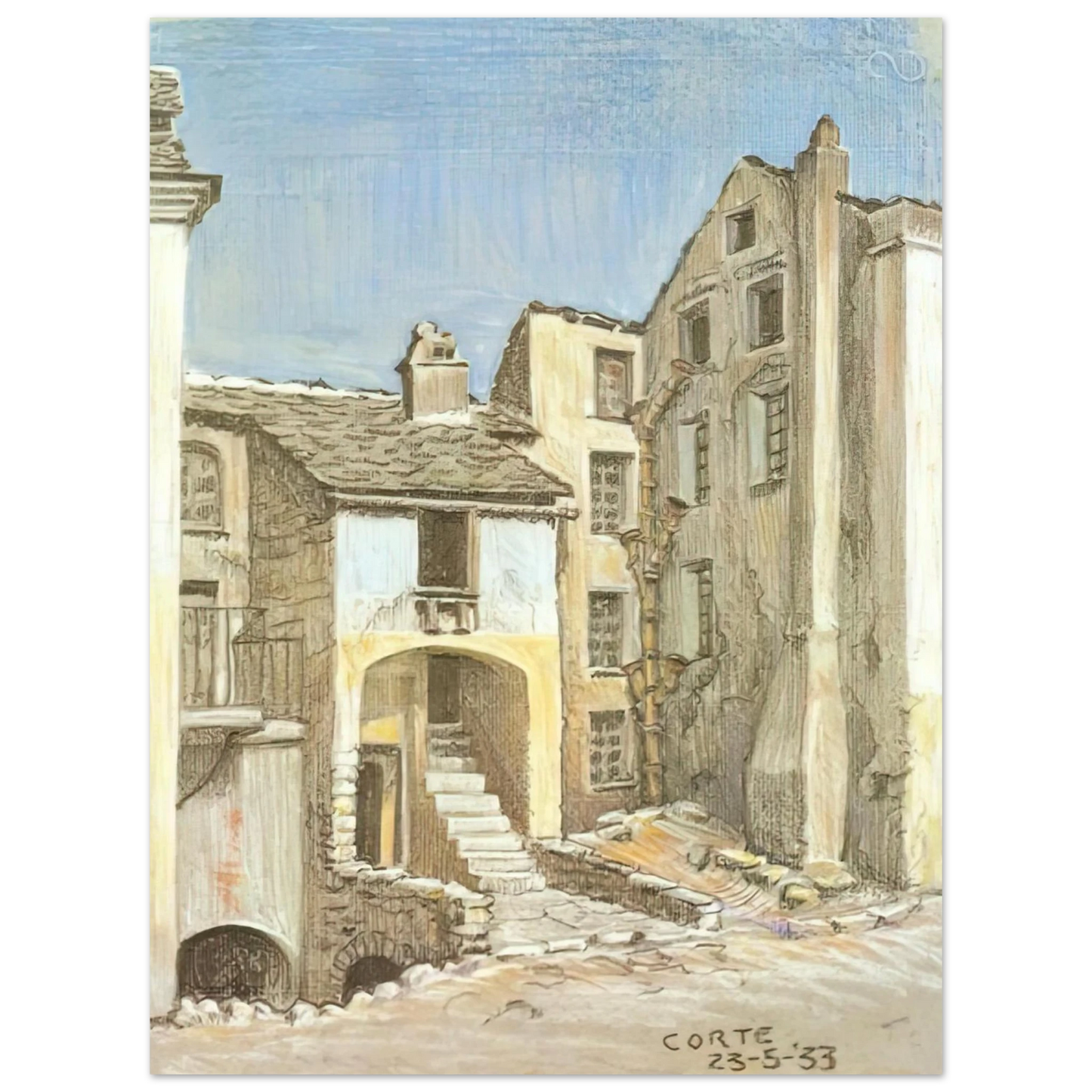 MC Escher - CORTE CORSICA Wall Art - 30x40 cm / 12x16 inches - Premium Wooden Framed Poster With Fine Art Paper-canvas - Wood frame