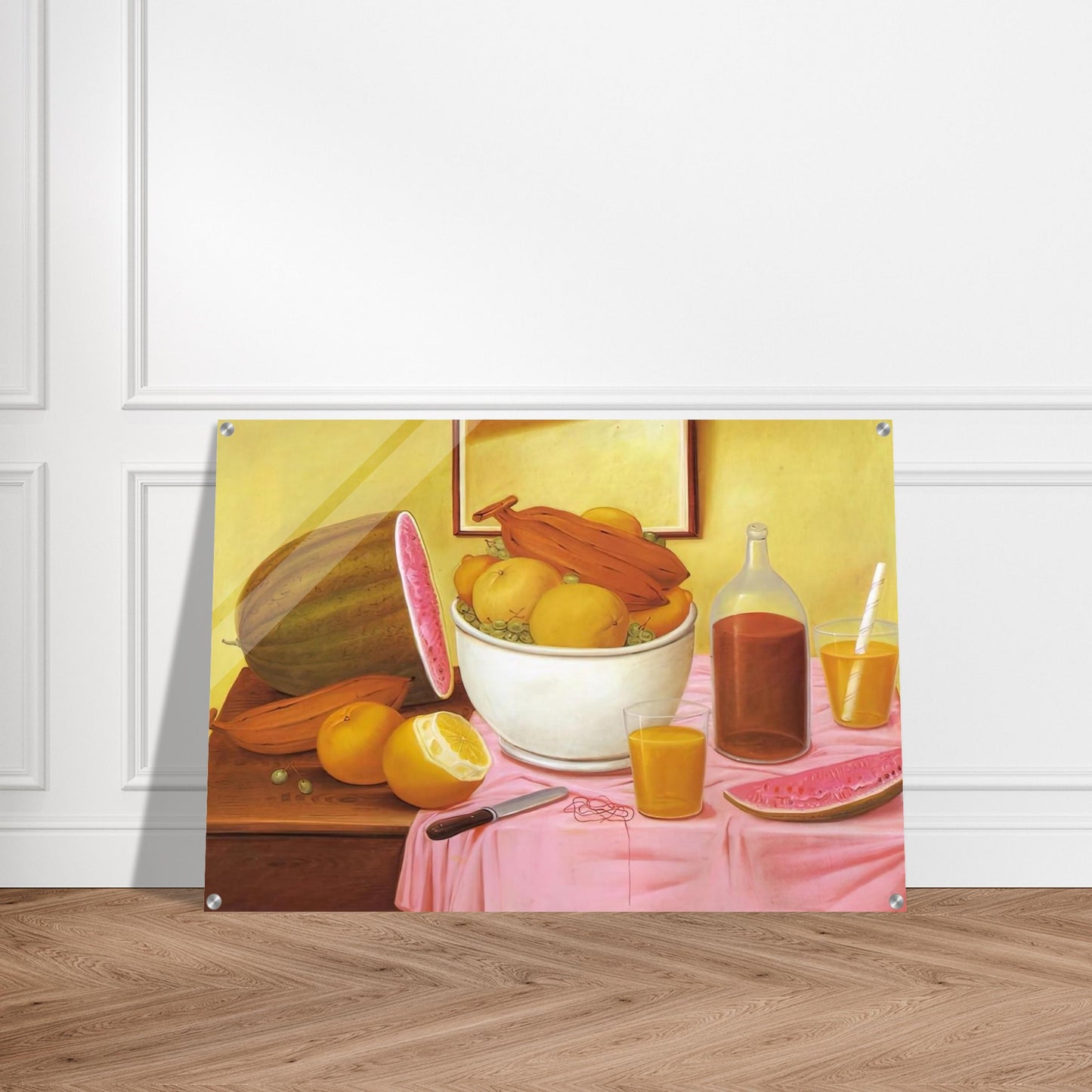 STILL LIFE WITH ORANGEADE - Fernando Botero Acrylic Print - 70x100 cm / 28x40″ inches