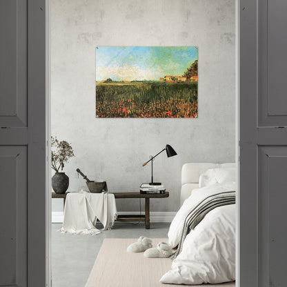 Farmhouses in a Wheat Field Near Arles - Vincent van Gogh Acrylic Print - 70x100 cm / 28x40″ inches