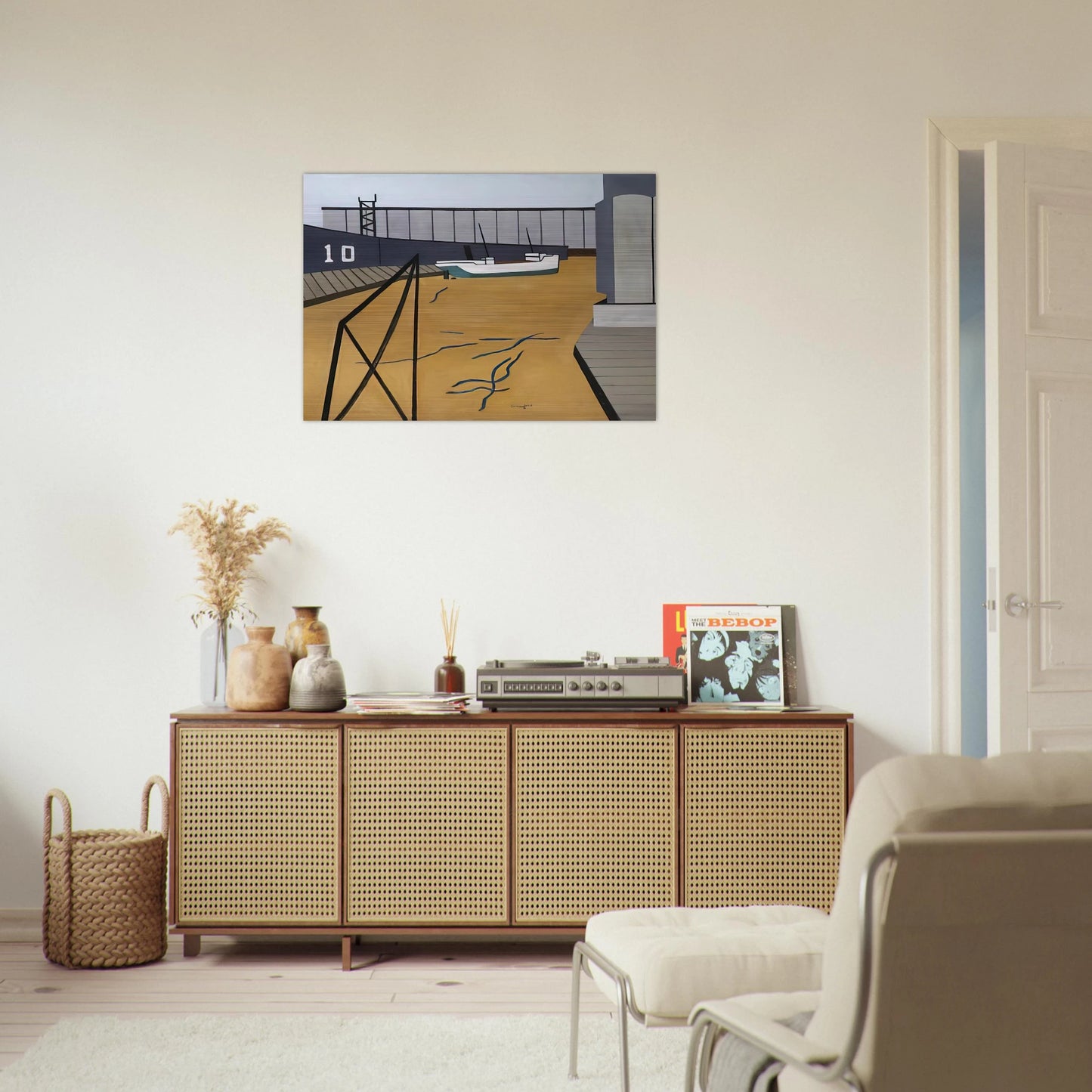 Boat and Grain Elevators - 1942 - Ralston Crawford Brushed Aluminum Print - 70x100 cm / 28x40 inches | Ralston Crawford Aluminum Print | Ralston Crawford Prints