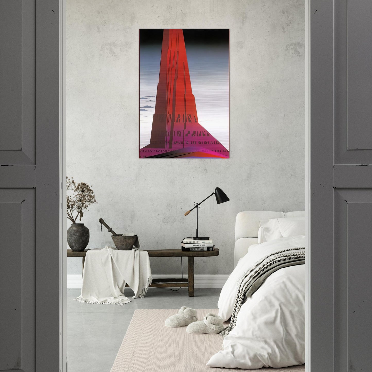 Desert Skyscraper - Eyvind Earle Brushed Aluminum Print - 70x100 cm / 28x40 inches | Eyvind Earle Aluminum Print | Eyvind Earle Prints