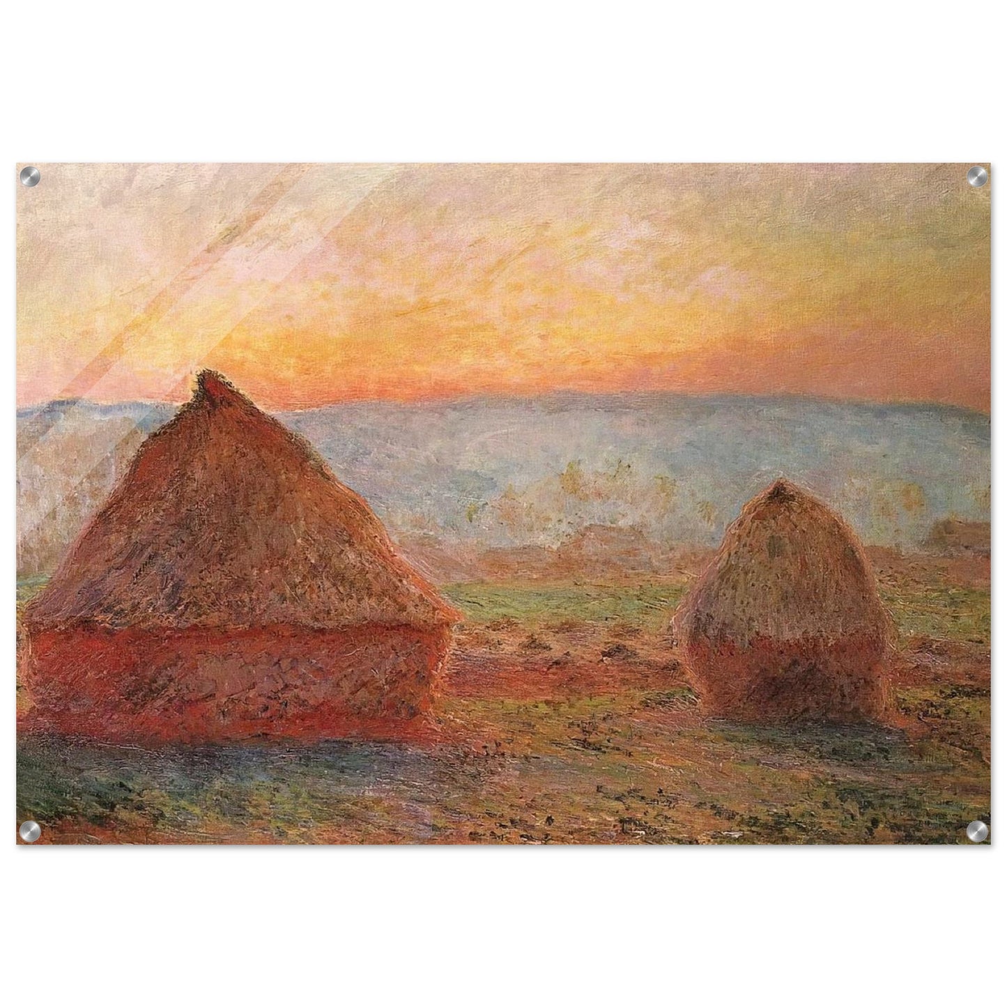 Grainstacks at Giverny, Sunset - claude monet Acrylic Print - 70x100 cm / 28x40″ inches