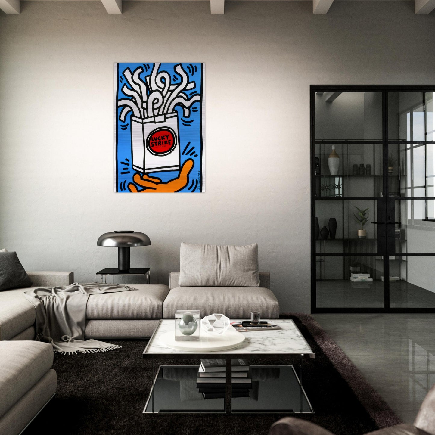 LUCKY STRIKE 1987 - Keith Haring Brushed Aluminum Print - 70x100 cm / 28x40 inches | Keith Haring Aluminum Print | Keith Haring Prints